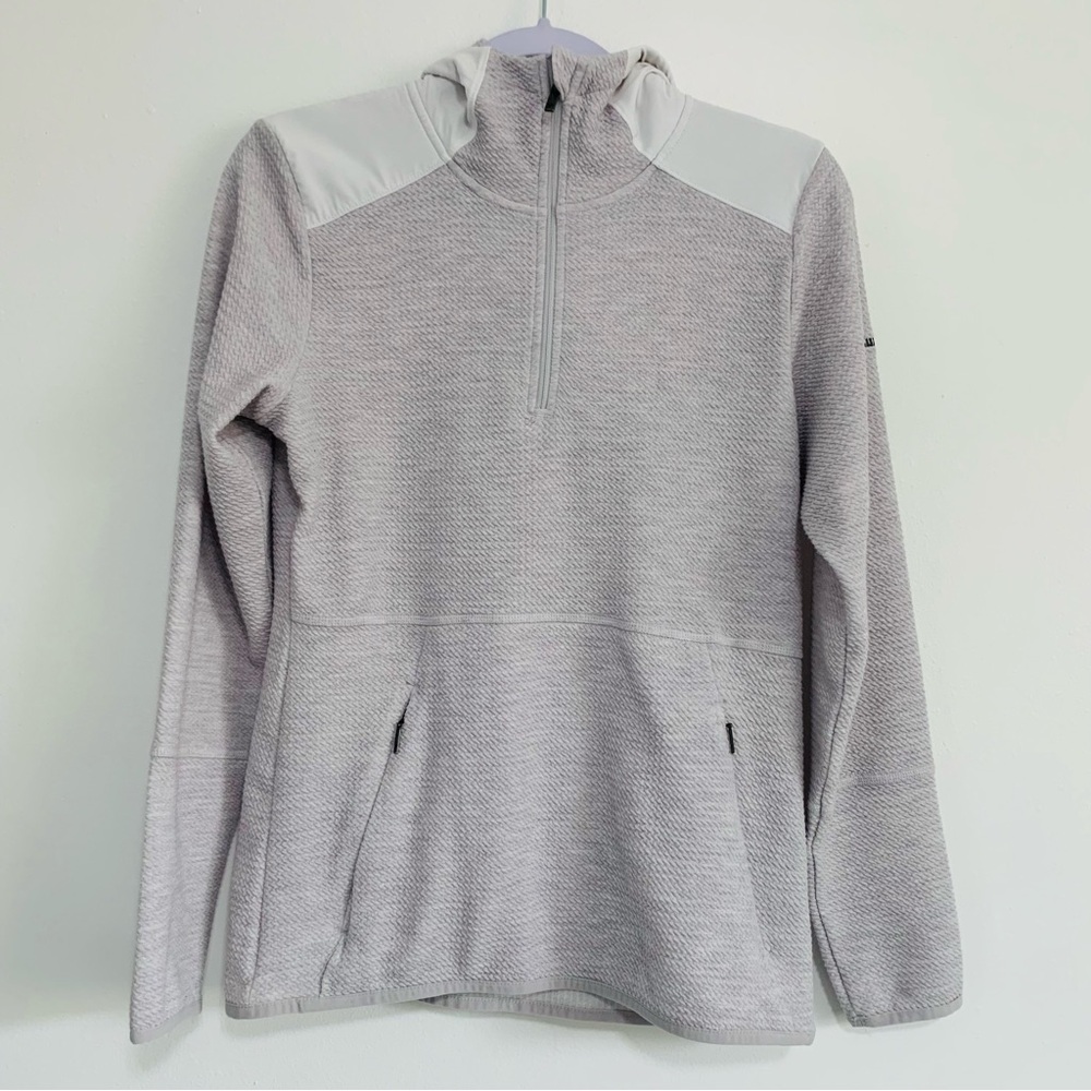 Columbia- White Grey Long Sleeve Hoodie, lightweight jacket, half zipper